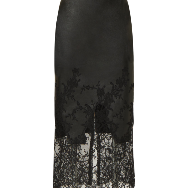 Costarellos Asha Leather Lace Pencil Skirt