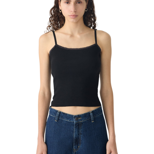 Bassike Lace Strap Soft Rib Tank Top, view 3