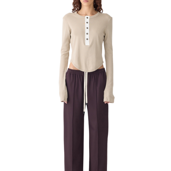 Bassike Scoop Hem Placket T-Shirt Top, view 2