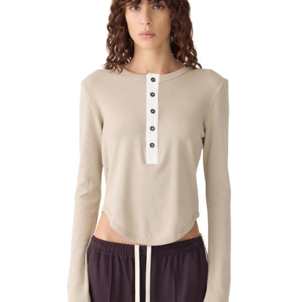 Bassike Scoop Hem Placket T-Shirt Top, view 3