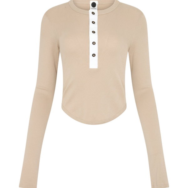 Bassike Scoop Hem Placket T-Shirt Top