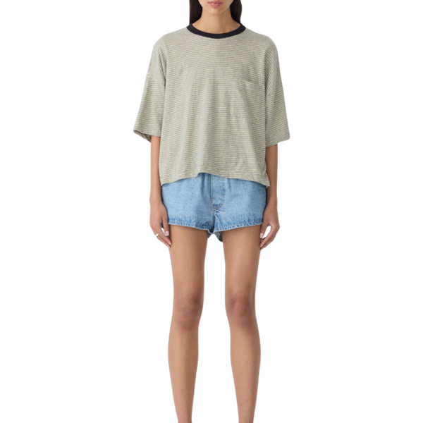 Bassike Stripe Boxy Pocket T-Shirt Top, view 2