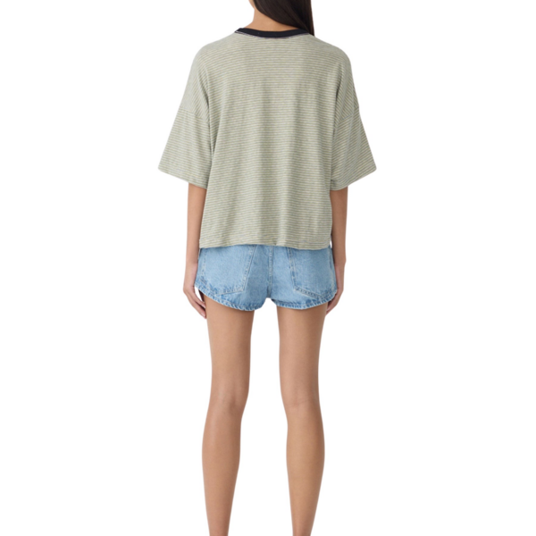 Bassike Stripe Boxy Pocket T-Shirt Top, view 7