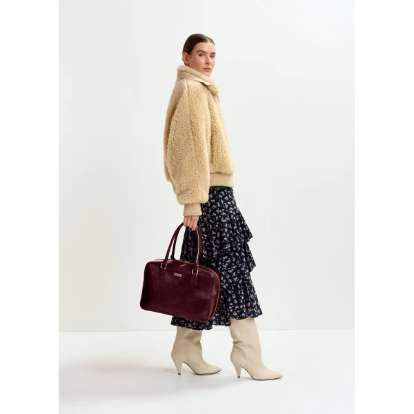 Essentiel Antwerp Beige oversized faux shearling bomber jacket - Essentiel Antwerp Jackets - Colorful Belgian Design - Shop at Luxury Shoes 