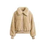 Essentiel Antwerp Beige oversized faux shearling bomber jacket - Essentiel Antwerp Jackets - Colorful Belgian Design - Shop at Luxury Shoes 