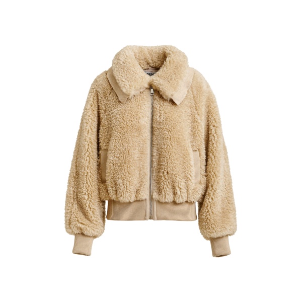 Essentiel Antwerp Beige oversized faux shearling bomber jacket - Essentiel Antwerp Jackets - Colorful Belgian Design - Shop at Luxury Shoes 