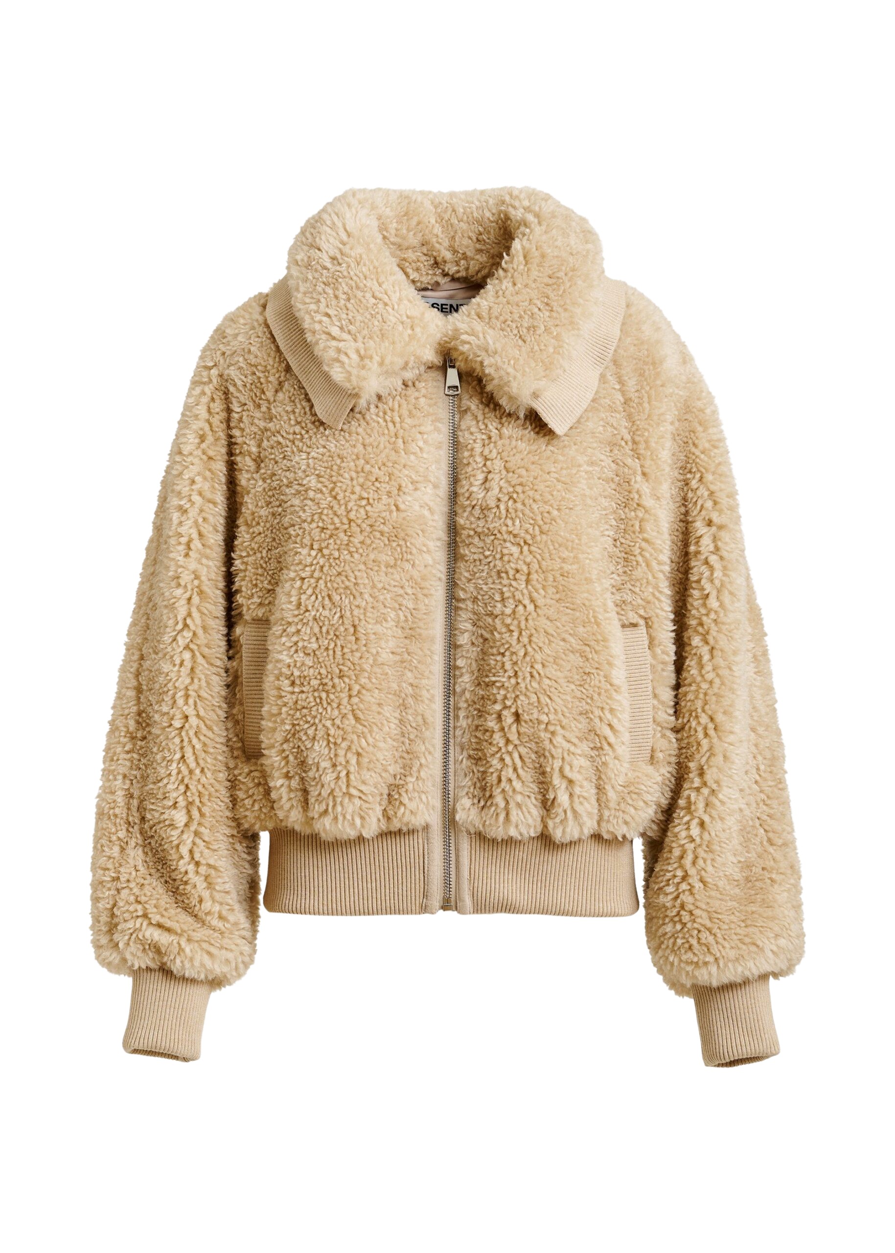 Essentiel Antwerp Beige oversized faux shearling bomber jacket - Essentiel Antwerp Jackets - Colorful Belgian Design - Shop at Luxury Shoes 