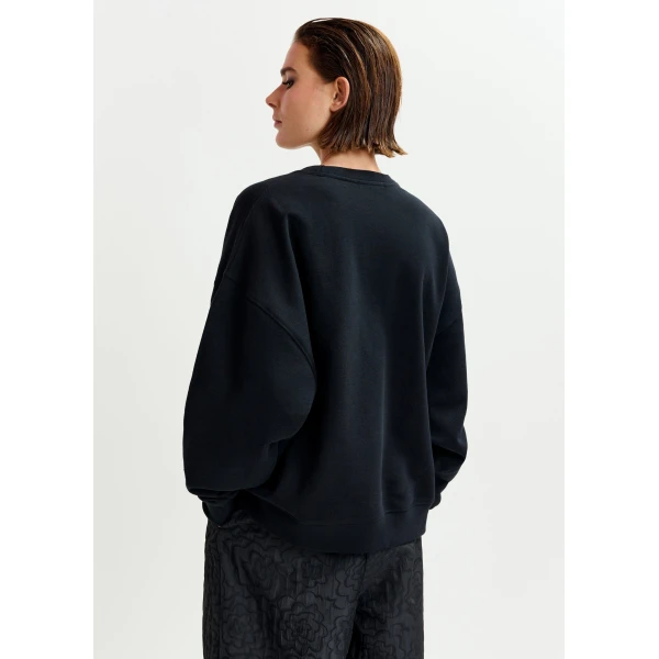 Essentiel Antwerp Black and multicolor cotton sweatshirt with floral sequin and bead-embellished embroidery - Essentiel Antwerp Shirts - Colorful Belgian Design - Shop at Luxury Shoes 