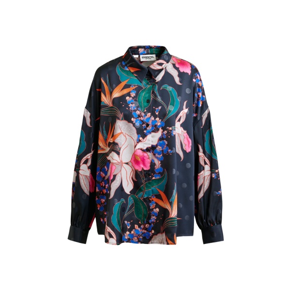 Essentiel Antwerp Black and multicolor oversized shirt with pleated cuffs - Essentiel Antwerp Shirts - Colorful Belgian Design - Shop at Luxury Shoes 
