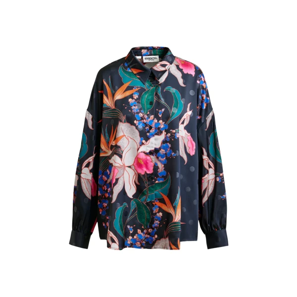 Essentiel Antwerp Black and multicolor oversized shirt with pleated cuffs - Essentiel Antwerp Shirts - Colorful Belgian Design - Shop at Luxury Shoes 