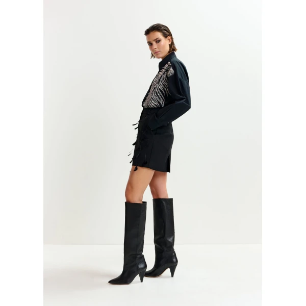 Essentiel Antwerp Black and silver oversized cotton shirt with sequin and bead embellishment - Essentiel Antwerp Shirts - Colorful Belgian Design - Shop at Luxury Shoes 