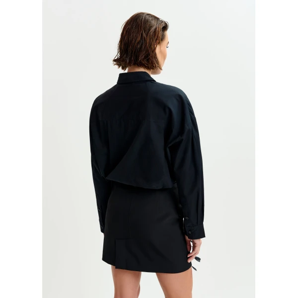 Essentiel Antwerp Black and silver oversized cotton shirt with sequin and bead embellishment - Essentiel Antwerp Shirts - Colorful Belgian Design - Shop at Luxury Shoes 