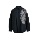 Essentiel Antwerp Black and silver oversized cotton shirt with sequin and bead embellishment - Essentiel Antwerp Shirts - Colorful Belgian Design - Shop at Luxury Shoes 