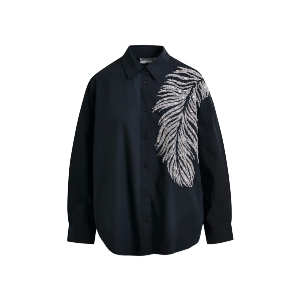 Essentiel Antwerp Black and silver oversized cotton shirt with sequin and bead embellishment - Essentiel Antwerp Shirts - Colorful Belgian Design - Shop at Luxury Shoes 
