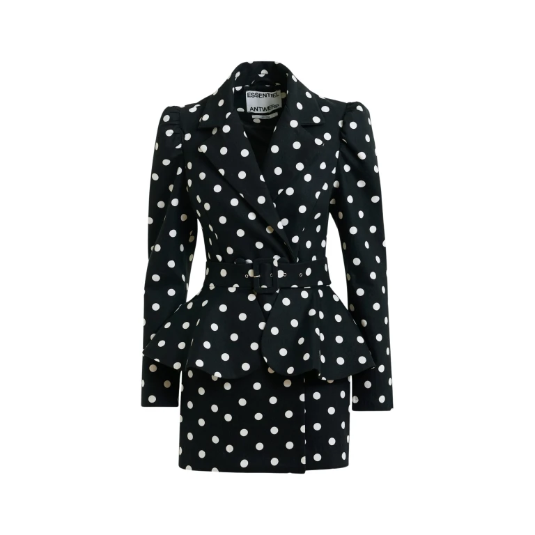 Essentiel Antwerp Black and white polka-dot cotton mini blazer dress - Essentiel Antwerp Dresses - Colorful Belgian Design - Shop at Luxury Shoes 