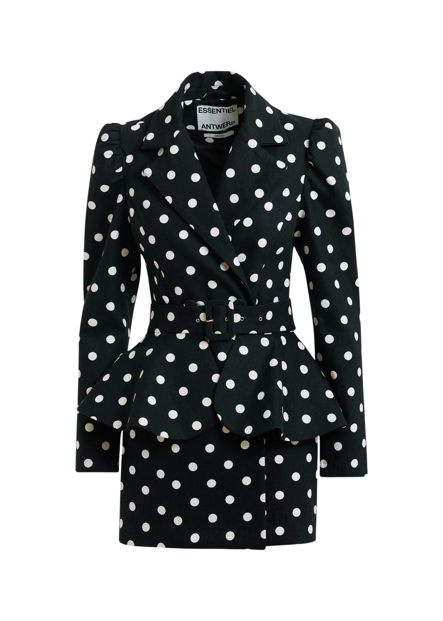 Essentiel Antwerp Black and white polka-dot cotton mini blazer dress