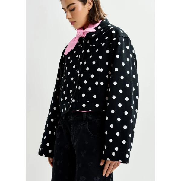 Essentiel Antwerp Black and white polka-dot cropped cotton jacket - Essentiel Antwerp Jackets - Colorful Belgian Design - Shop at Luxury Shoes 