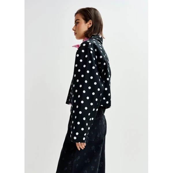 Essentiel Antwerp Black and white polka-dot cropped cotton jacket - Essentiel Antwerp Jackets - Colorful Belgian Design - Shop at Luxury Shoes 
