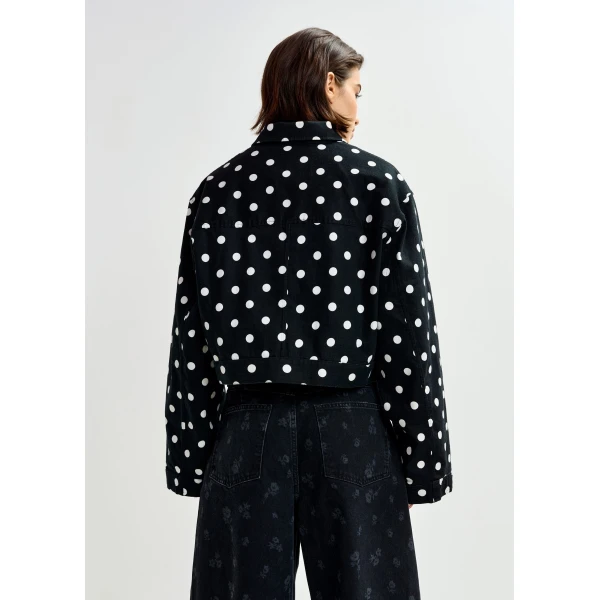 Essentiel Antwerp Black and white polka-dot cropped cotton jacket - Essentiel Antwerp Jackets - Colorful Belgian Design - Shop at Luxury Shoes 