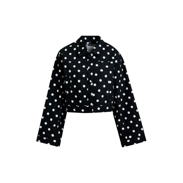Essentiel Antwerp Black and white polka-dot cropped cotton jacket - Essentiel Antwerp Jackets - Colorful Belgian Design - Shop at Luxury Shoes 