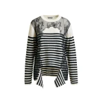 Essentiel Antwerp Black and white striped wool and lace-panel sweater - Essentiel Antwerp Knitwear - Colorful Belgian Design - Shop at Luxury Shoes 