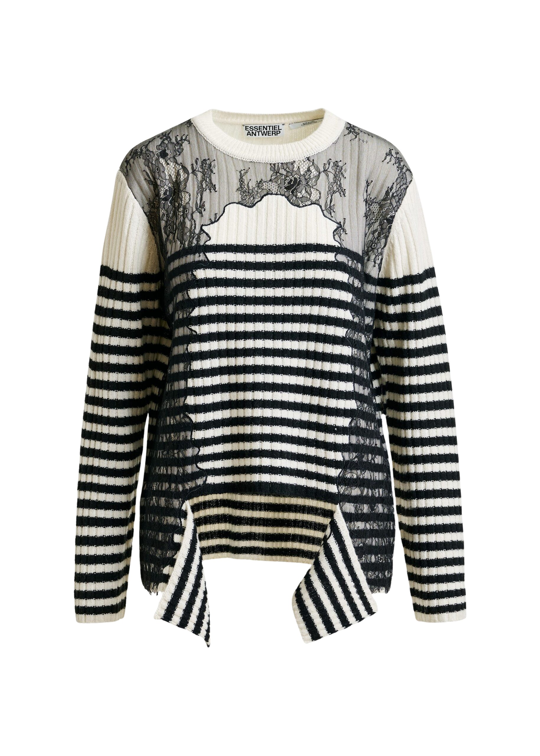 Essentiel Antwerp Black and white striped wool and lace-panel sweater