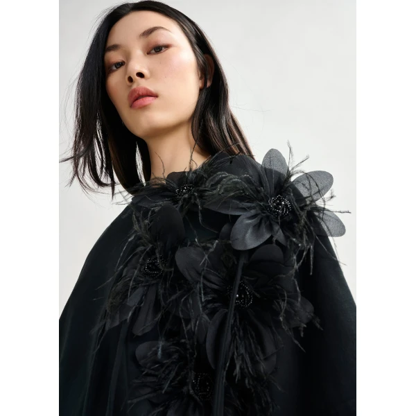 Essentiel Antwerp Black cotton T-shirt with floral detail - Essentiel Antwerp Shirts - Colorful Belgian Design - Shop at Luxury Shoes 