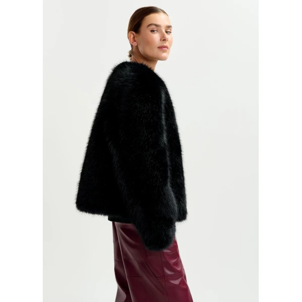 Essentiel Antwerp Black faux fur jacket - Essentiel Antwerp Jackets - Colorful Belgian Design - Shop at Luxury Shoes 