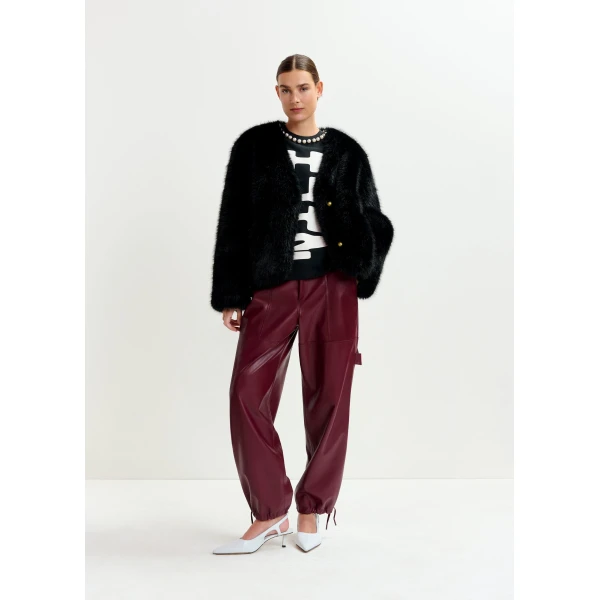 Essentiel Antwerp Black faux fur jacket - Essentiel Antwerp Jackets - Colorful Belgian Design - Shop at Luxury Shoes 