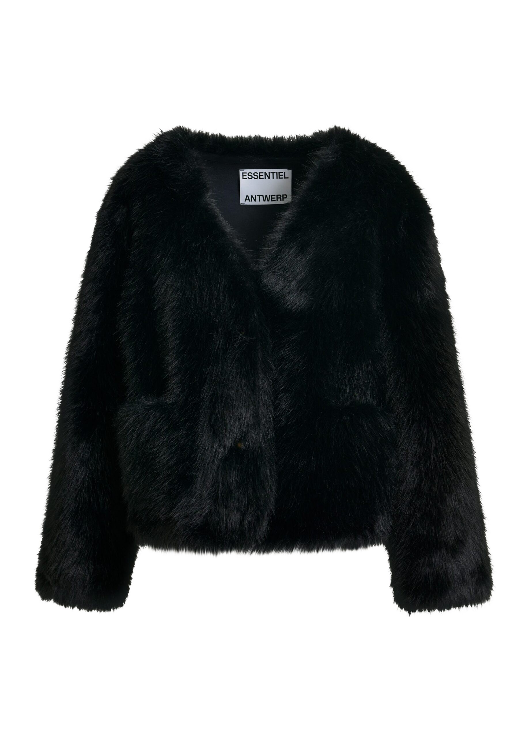 Essentiel Antwerp Black faux fur jacket - Essentiel Antwerp Jackets - Colorful Belgian Design - Shop at Luxury Shoes 
