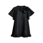 Essentiel Antwerp Black jacquard A-line mini dress with flower brooch - Essentiel Antwerp Dresses - Colorful Belgian Design - Shop at Luxury Shoes 