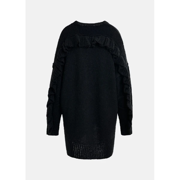 Essentiel Antwerp Black knit mini dress with ruffle detail - Essentiel Antwerp Dresses - Colorful Belgian Design - Shop at Luxury Shoes 