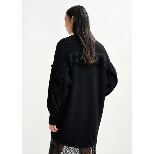 Essentiel Antwerp Black knit mini dress with ruffle detail - Essentiel Antwerp Dresses - Colorful Belgian Design - Shop at Luxury Shoes 