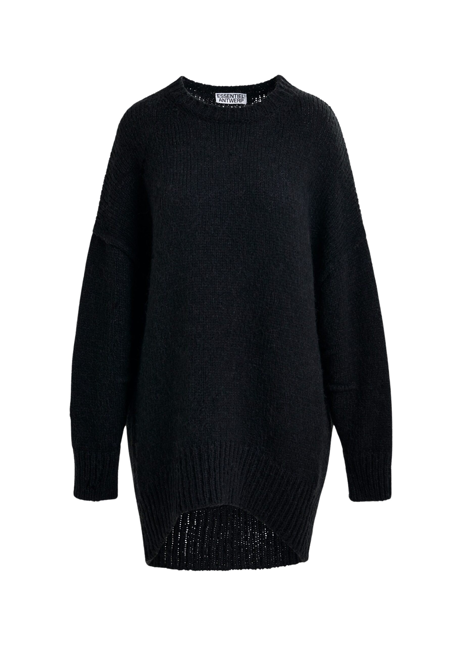 Essentiel Antwerp Black knit mini dress with ruffle detail