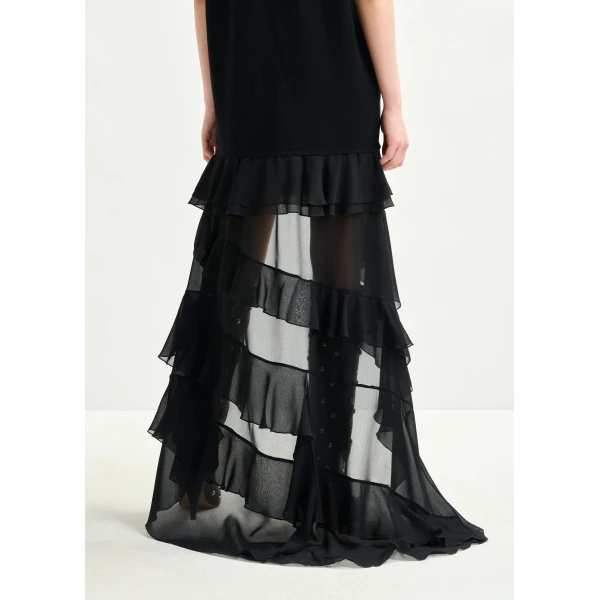 Essentiel Antwerp Black knitted dress with sheer layered hemline - Essentiel Antwerp Dresses - Colorful Belgian Design - Shop at Luxury Shoes 