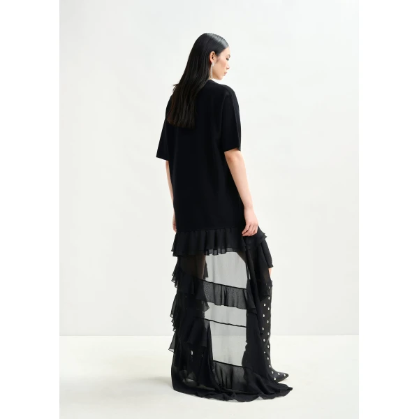 Essentiel Antwerp Black knitted dress with sheer layered hemline - Essentiel Antwerp Dresses - Colorful Belgian Design - Shop at Luxury Shoes 