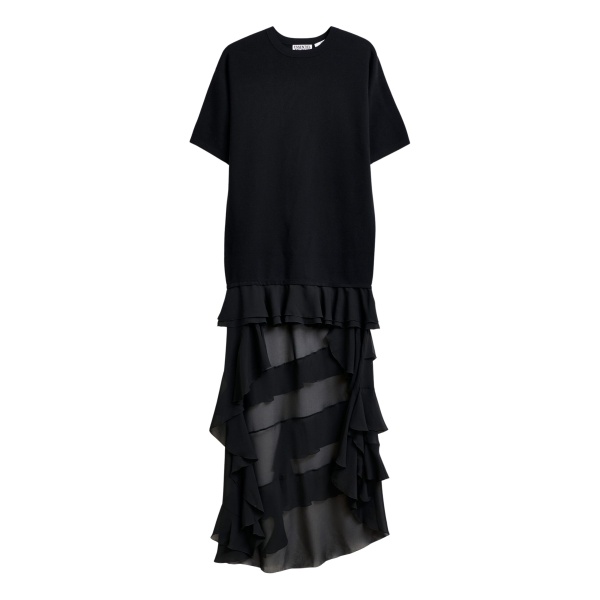 Essentiel Antwerp Black knitted dress with sheer layered hemline - Essentiel Antwerp Dresses - Colorful Belgian Design - Shop at Luxury Shoes 