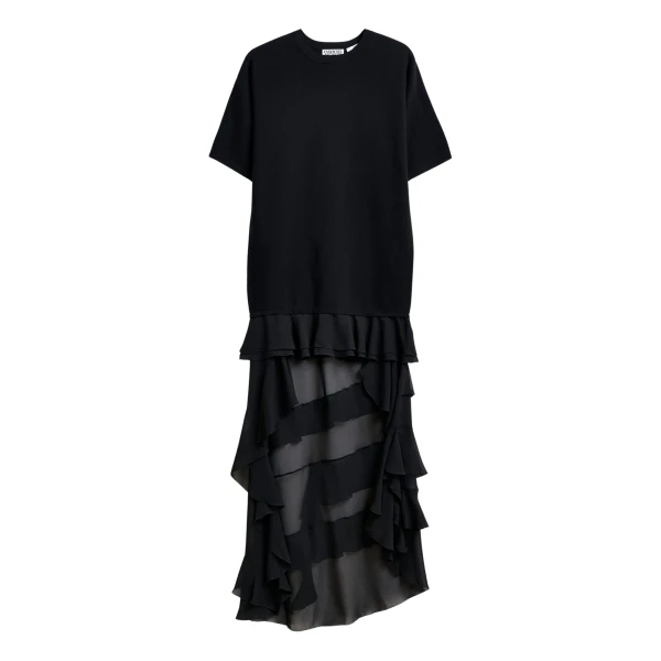 Essentiel Antwerp Black knitted dress with sheer layered hemline - Essentiel Antwerp Dresses - Colorful Belgian Design - Shop at Luxury Shoes 