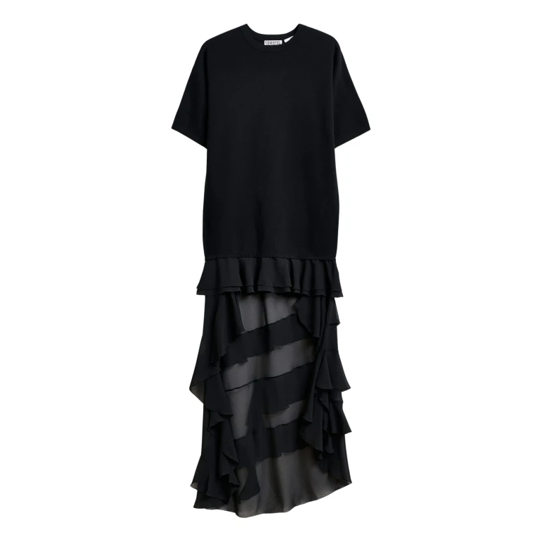 Essentiel Antwerp Black knitted dress with sheer layered hemline - Essentiel Antwerp Dresses - Colorful Belgian Design - Shop at Luxury Shoes 