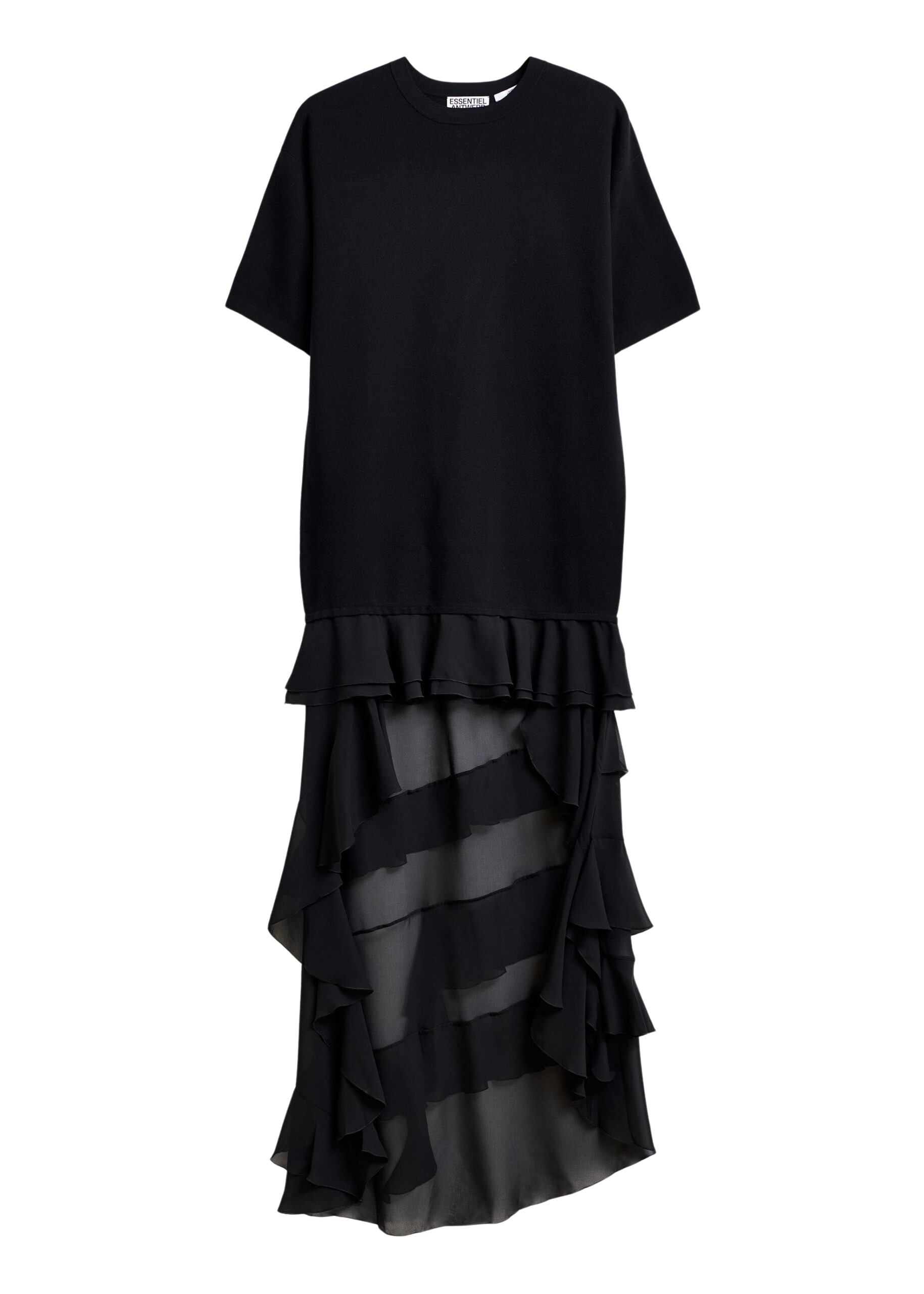 Essentiel Antwerp Black knitted dress with sheer layered hemline