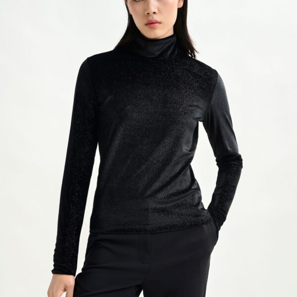 Essentiel Antwerp Black stretch-jersey turtleneck top, view 2