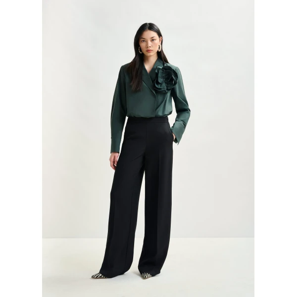 Essentiel Antwerp Black wide-leg pants with pressed crease - Essentiel Antwerp Pants - Colorful Belgian Design - Shop at Luxury Shoes 