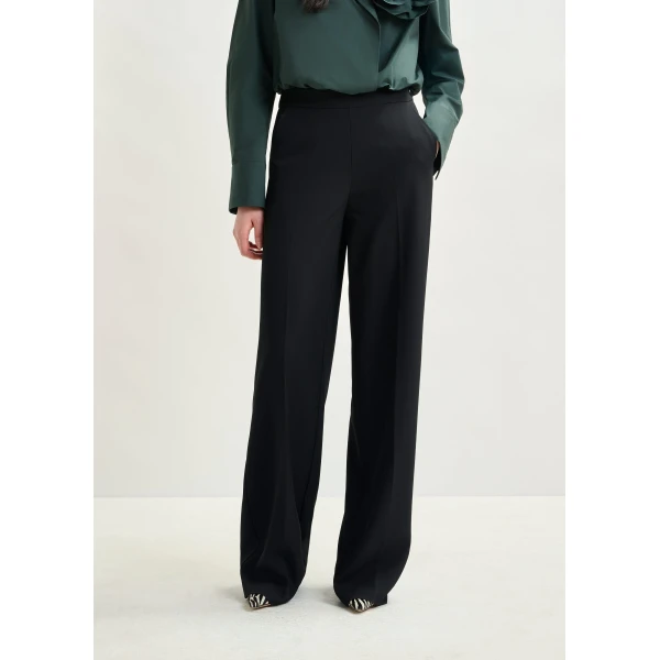 Essentiel Antwerp Black wide-leg pants with pressed crease - Essentiel Antwerp Pants - Colorful Belgian Design - Shop at Luxury Shoes 