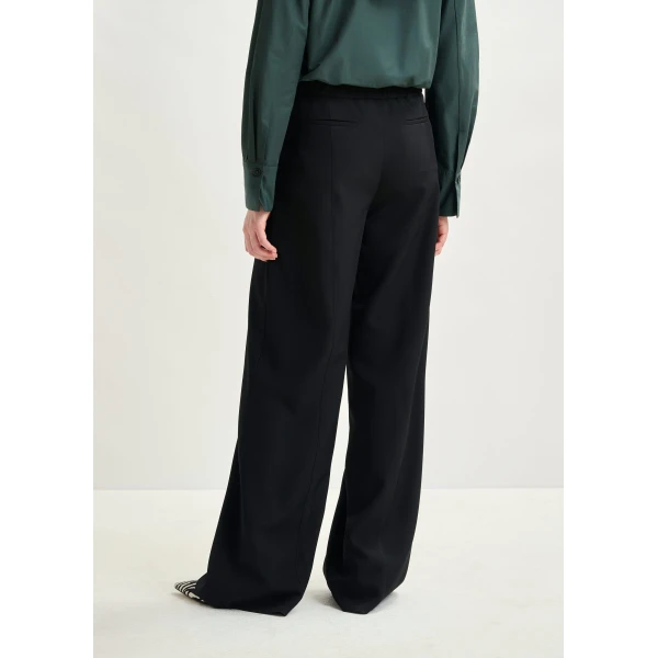 Essentiel Antwerp Black wide-leg pants with pressed crease - Essentiel Antwerp Pants - Colorful Belgian Design - Shop at Luxury Shoes 