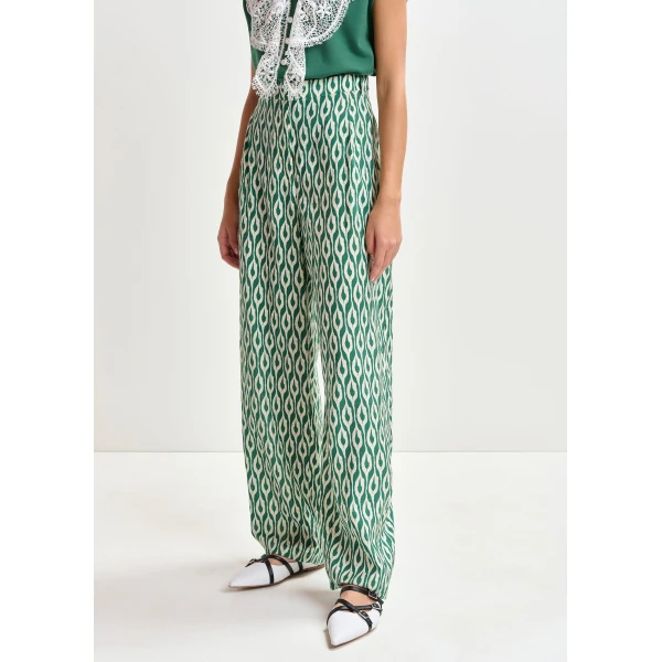 Essentiel Antwerp Blue and beige barrel-leg printed pants - Essentiel Antwerp Pants - Colorful Belgian Design - Shop at Luxury Shoes 
