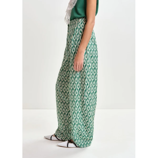 Essentiel Antwerp Blue and beige barrel-leg printed pants - Essentiel Antwerp Pants - Colorful Belgian Design - Shop at Luxury Shoes 