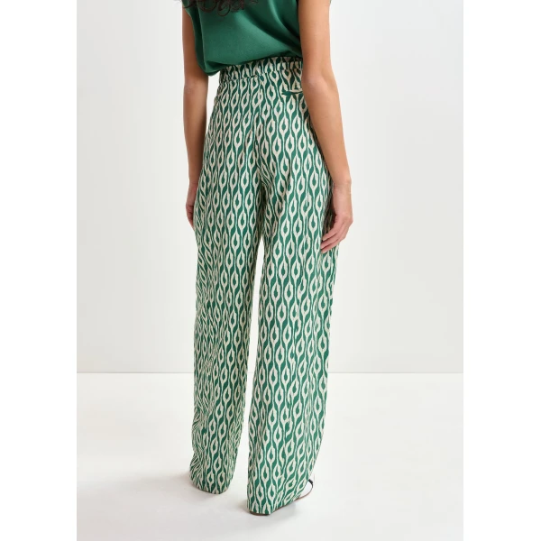 Essentiel Antwerp Blue and beige barrel-leg printed pants - Essentiel Antwerp Pants - Colorful Belgian Design - Shop at Luxury Shoes 