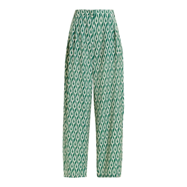 Essentiel Antwerp Blue and beige barrel-leg printed pants - Essentiel Antwerp Pants - Colorful Belgian Design - Shop at Luxury Shoes 