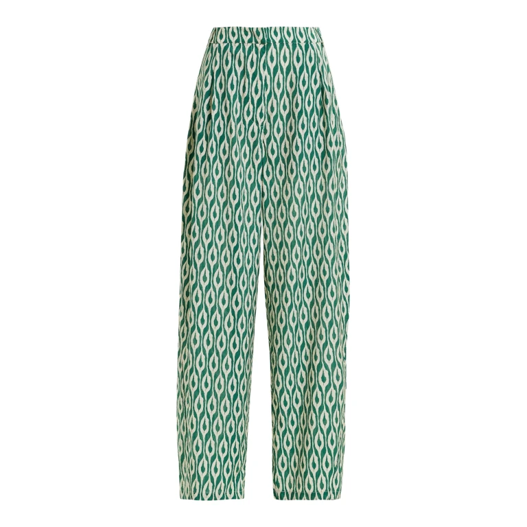Essentiel Antwerp Blue and beige barrel-leg printed pants - Essentiel Antwerp Pants - Colorful Belgian Design - Shop at Luxury Shoes 