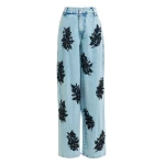 Essentiel Antwerp Blue and black embellished wide-leg jeans - Essentiel Antwerp Pants - Colorful Belgian Design - Shop at Luxury Shoes 